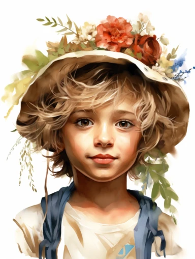 bohemian cute young boy, sticker art, clipart png, photorealistic, watercolor, digital painting, WHITE BACKGROUND, fantasy style, realistic, painting, 8k, ultra details,
