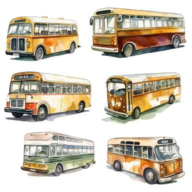 watercolor collection clipart bus coach public transportation neutral colors on white background