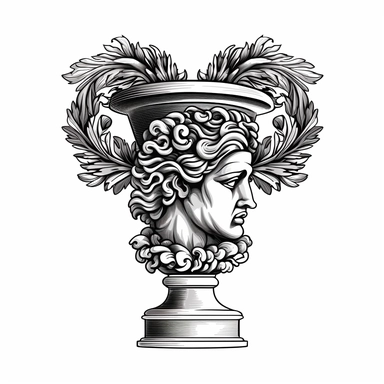 1 image of an ancient Greek sculpted object, vintage style, outlined in black, white background, clipart