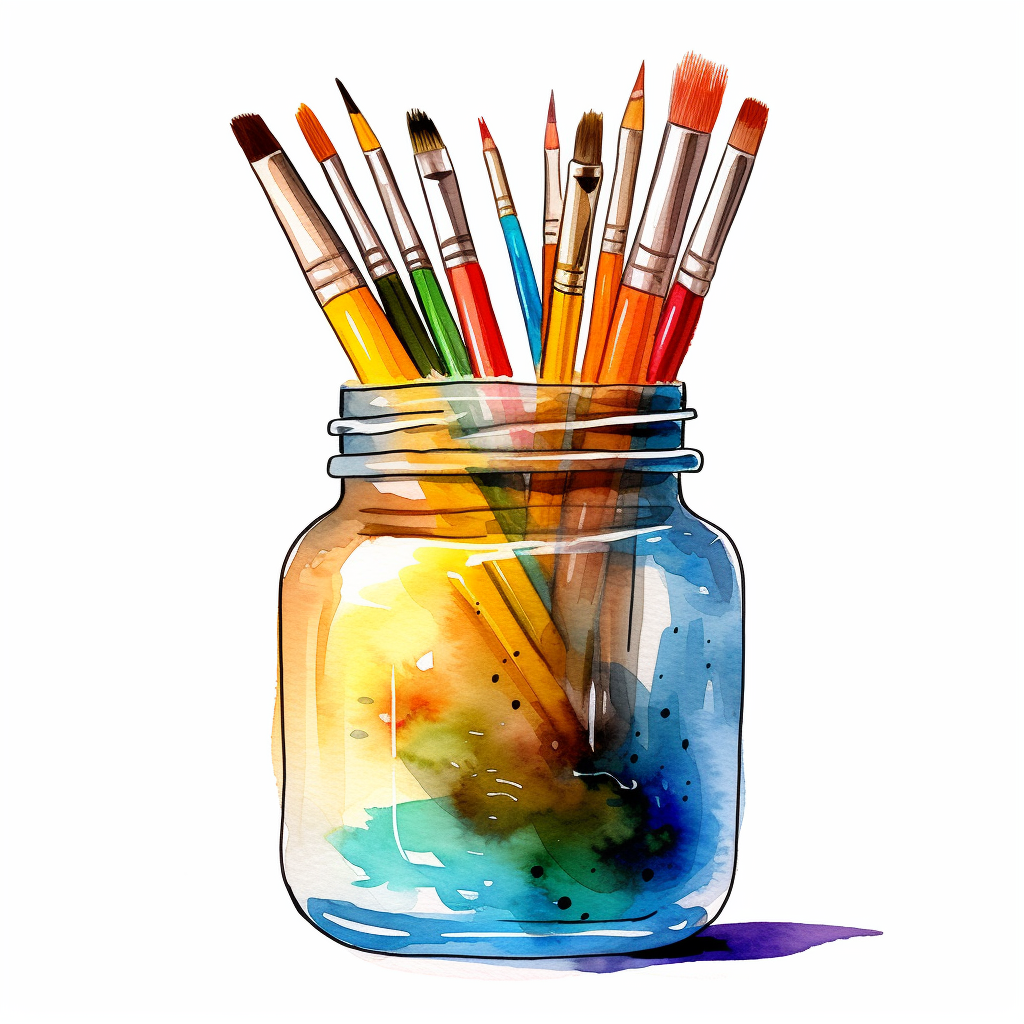 School Supplies. Jars With Colorful Art Paint And Brushes Are On A White  Background. Stock Photo, Picture and Royalty Free Image. Image 145107784.