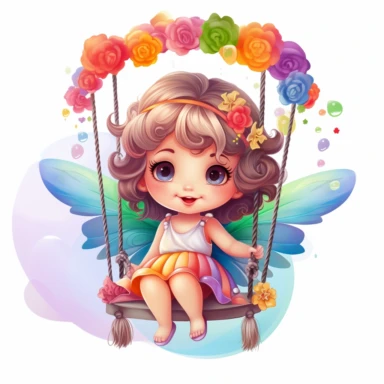Fairy on Swing Clipart, baby girl, Rainbow Lollipop