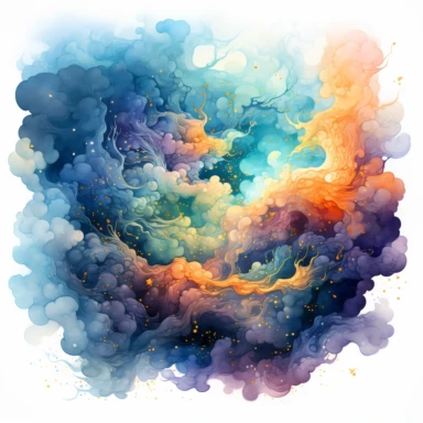Celestial galaxy smoke Clipart, Watercolor, hyper realistic, intricate detail, illustration style, high resolution, on the white background