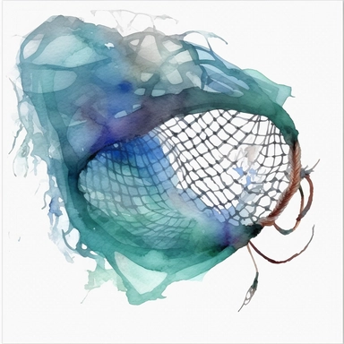 Watercolor fishing net clipart, white isolated background, space out, hd