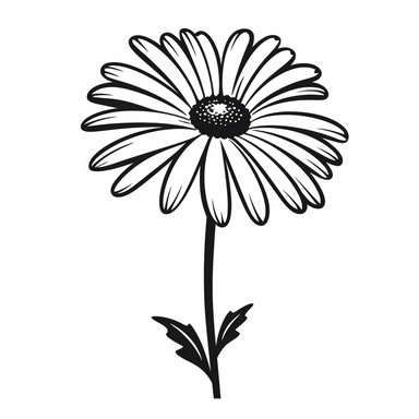 an svg file in black and white of a simple cute daisy clipart on a white background