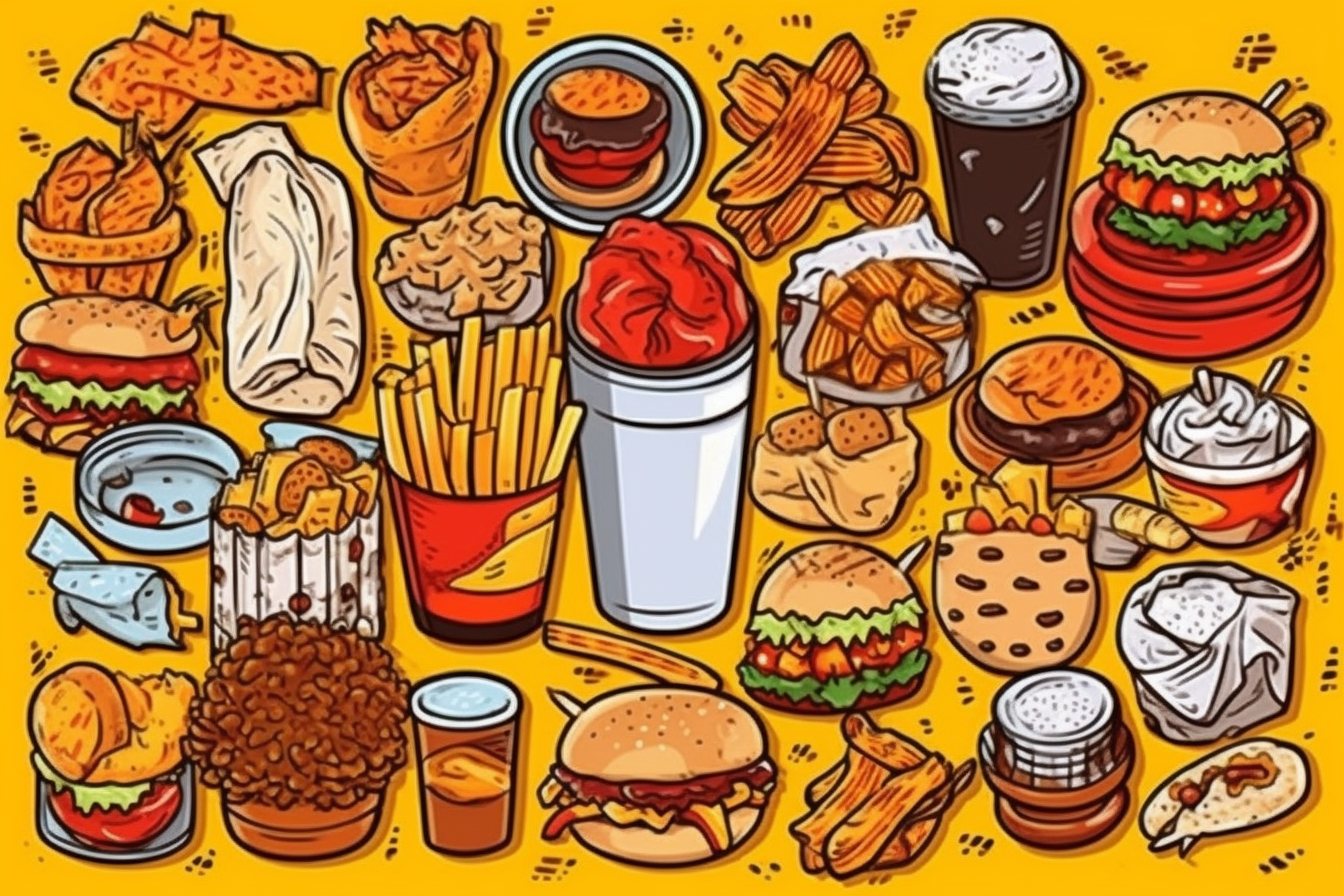 Fast Food Doodle. Icons Hand Drawn. Vector Clip Art. Sketch Famous Food ...