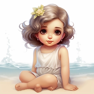 clipart of super cute baby girl in the beach white background charming anime characters Thomas Kinkade Nadja Baxter Anne Stokes Nancy Noel