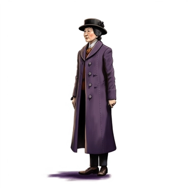 full profile arms and legs of suffrage Mabel Ping-Hua Lee, bowler hat, long winter coat, American history, clipart