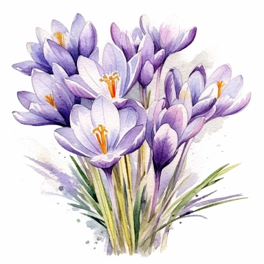 Watercolor crocus flowers bouquet Clipart, white background, no text