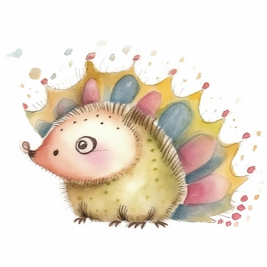 beautiful cute whimsical brown hedgehog, hedgepig, Erinaceus, realistic, simplified, simplistic, doodled by a child, doodle, folk art, watercolor texture, soft brush strokes, clipart on white background, high resolution, free margins