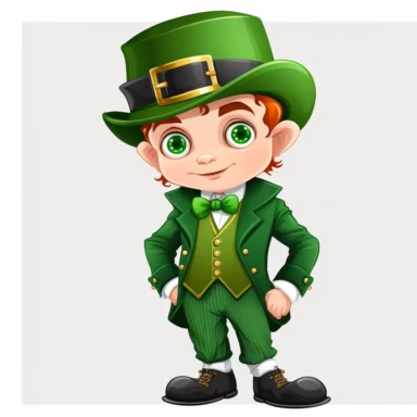 leprechaun male elementary school student with no facial hair, full body, clipart, white background