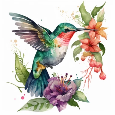 hummingbird watercolor clipart illustration, transparent background