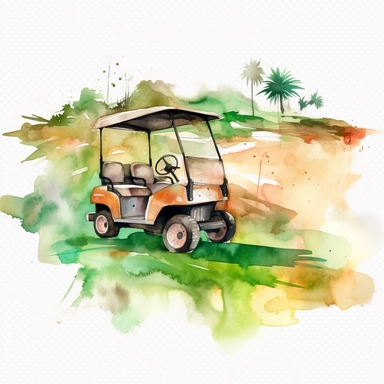 watercolor golf cart on golf course clipart white background