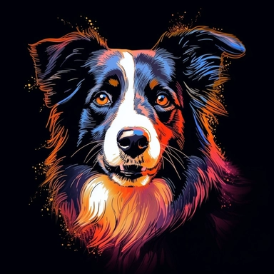 boarder collie, light painting, ultra detailed, clipart design graphic, vector, contour, 32k,