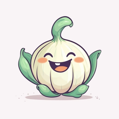 cute Garlic, happy and smiling, bold line, clipart, sticker, white background, no shadow, 8k detail