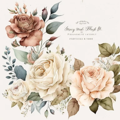 Watercolor floral border, roses clipart, dusty wedding clip art, white background