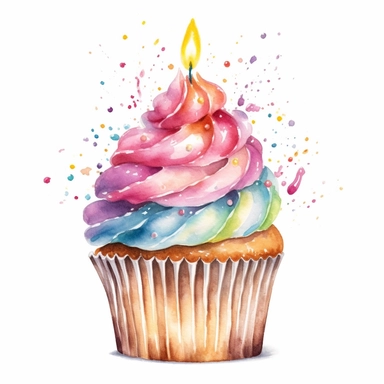Watercolor Birthday Party Cupcake Clipart with white background