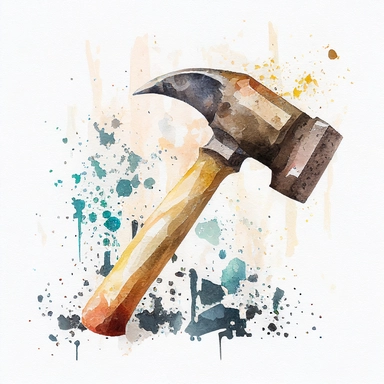 construction hammer clip art, watercolor, white background, no caption