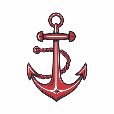 single color red anchor, simple lines, clip art.
