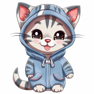 cute small smiling tabby cat with onesie clipart with white background