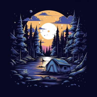 camping in magical moonlight, vector illustration for t-shirt, clipart, white background