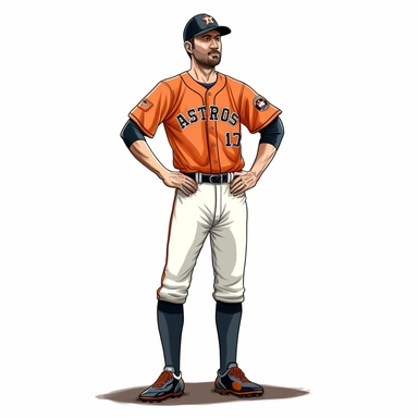 full body perspective of a Houston Astros baseball player cartoon illustration clipart, white background