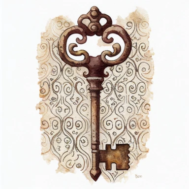 watercolor old key from harry potter clipart, white background, 500 DPI