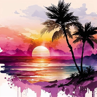 watercolored ,sunset , clipart , beach , sunset , beautiful view