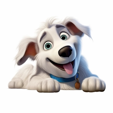 a dog lying down on its side, one eye open only, winking, exceptually funny, pixar style, clipart, white background,