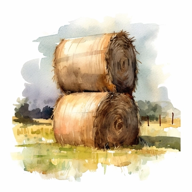 a Farm hay bale in the style of watercolour clipart with detailed brush strokes