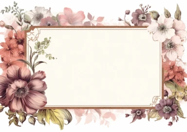 vintage inspired printable rectangle label with intricate sepia colored borders and hand drawn details. detailed with soft watercolor flowers. No text. Isolated clipart on solid white background