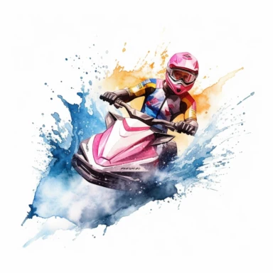 watercolor jetski clipart, white background