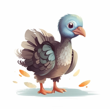 cute baby Wild turkey clipart, happy, animal only, isolated on white background, illustration, pastel colors, no shadow, vector, high definition, Full HD, 8k