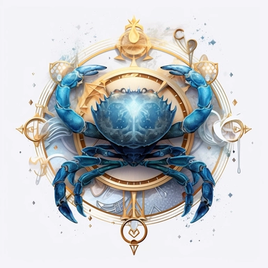mystical astrological Cancer zodiac sign, fantasy, fairytale, storybook, 3D, clipart, digital painting, light ink, very detailed, very realistic, white background, bright mood, 4k quality
