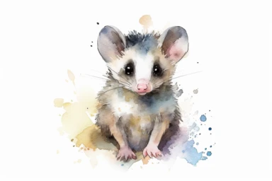 watercolor baby opossum clipart, hd, on white background, spaced out