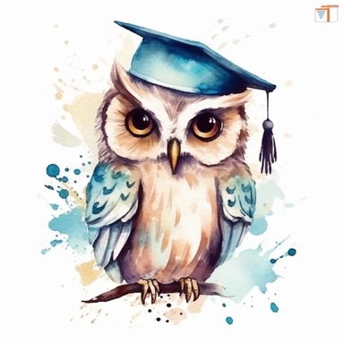 graduation owl, owl with graduation cap on head, watercolor clipart