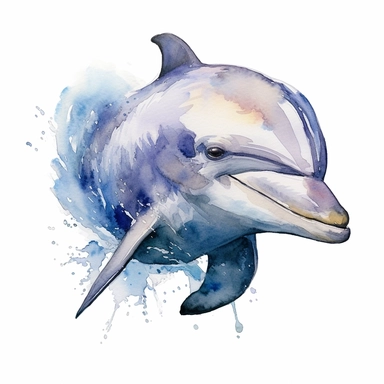 a Dolphin Face in the style of watercolour clipart with detailed brush strokes