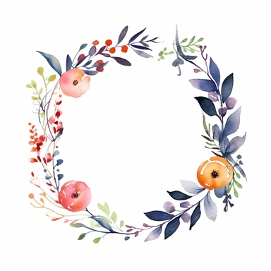 flower border in a circle pattern, one per page, watercolor clipart, minimalist, bright colors, isolated on a white background,
