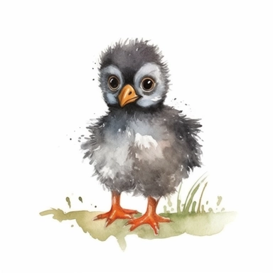 a Cute Happy Baby Penguin in the style of Watercolor Kate Greenaway Clipart, White Background