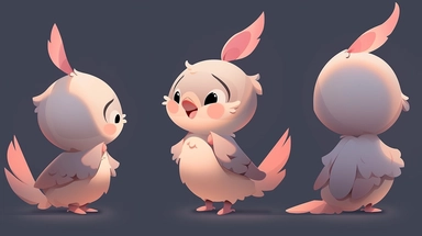 Cartoon clip art style, bird, the first one is the front view, the second one is the left view, and the third one is the rear view, with a flat texture cartoon style and ultra-high quality