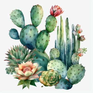 cactus, clip art, watercolor, isolated white background, 8k