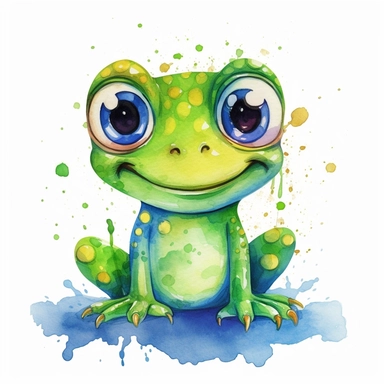 Watercolor happy baby Frog cartoon style clipart, simple style