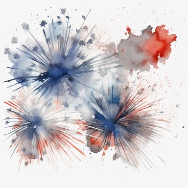watercolor 4th of July fireworks, very detailed, clipart, modern style, white background, 8k