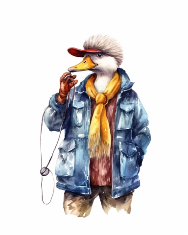 a realistic call duck clipart with watercolor illustration, full body shot ,8k, style of Bohemian, style of Anna Süßbauer and Jon Klassen,vector, Vector, white background,Solid Background, Sharpness and clarity, masterpiece, trending on Artstation and Dribbble.