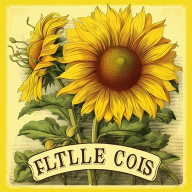 clipart, yellow sunflowers, vintage seed catalog style, Cole's garden annual 1915 , high quality Vector illustration. Isolated on a white background, no gradient, text