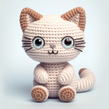 amigurumi clipart of cute little detailed angel cat, white background, in the style of spath tim doyle