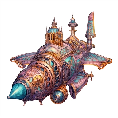 A Fighter plane in sweet steampunk style, water color style, pinks, oranges, blues, teal, and liquid gold, watercolor illustrations, white background, transparent background, clean and elegant, sinister beauty, very detailed, victorian-inspired illustrations, watercolor illustration clipart, watercolor clipart, serge Marshhennikov, victor nizovtsev, i can't believe how beautiful this is