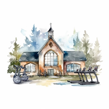 A school gym clipart in the style of watercolor illustrations, white background