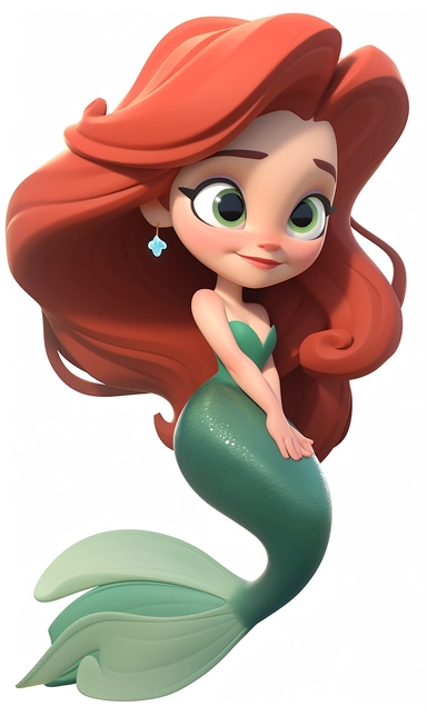 disney cartoon character ariel with long hair, disney cartoon character png clipart, in the style of dark brown and green, bill gekas, cartooncore, hopi art, cottagepunk, character, sarah andersen