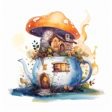 Create One clipart inspired by coffe: The clipart exudes a cozy ambiance, with a sense of warmth and tranquility. It invites viewers to imagine themselves wandering through this magical nature, discovering its secrets and encountering fantastical creatures.cozzy watercolor style. in 4K. so it can be used in fantasy books. beautifull coloring