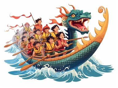 new year dragon boat traditional clip art, in the style of narrative-driven visual storytelling, quito school, illustrated advertisements, creative commons attribution, digitally enhanced, storybook illustration, 2d game art, isolated on white background